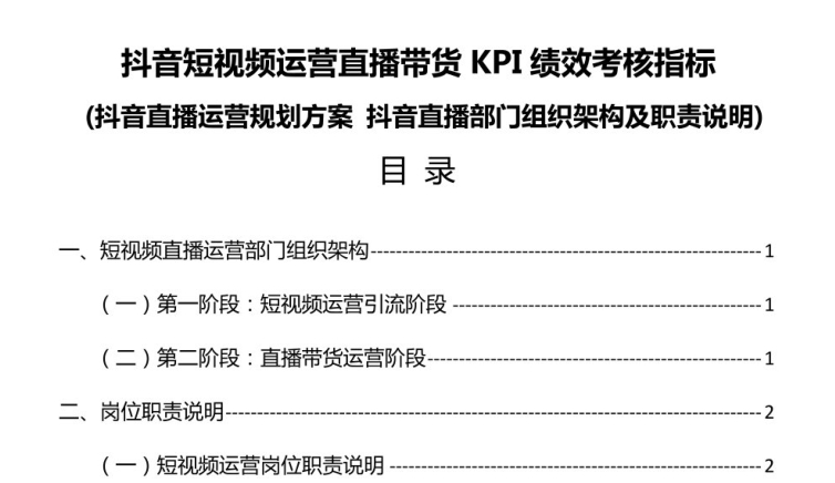 抖音短视频运营直播带货岗位【说明书】【绩效考核指标表】【考核面谈表】-素材快跑